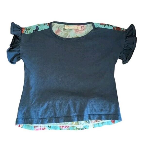 FABULA Girls Size 4 Floral Ruffle Sleeve Toddler Top Tee Shirt L - Picture 1 of 4